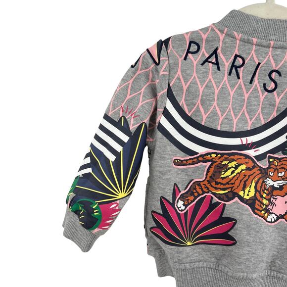 Kenzo Paris Kids‎ Zip-Up Jacket Sweatshirt Tiger Print Embroidered Gray Size 18M - Picture 9 of 13